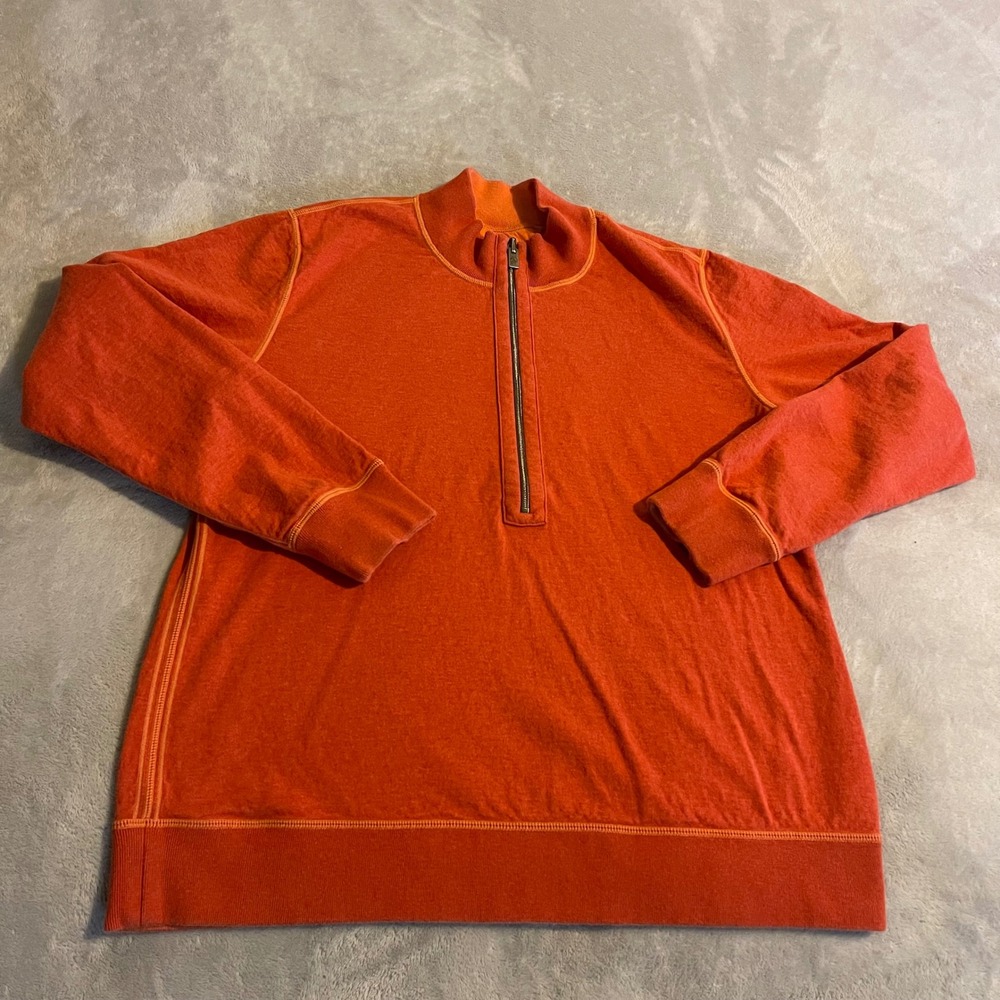 Tommy Bahama Mens Orange Quarter Zip Pullover Sweatshirt Size Large Reversible